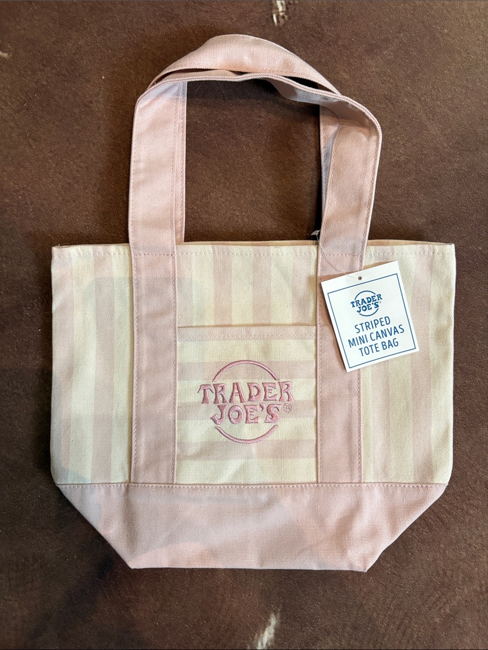 Trader Joe’s Striped Mini Tote Bag - Pink and Mint - Picture 2 of 5